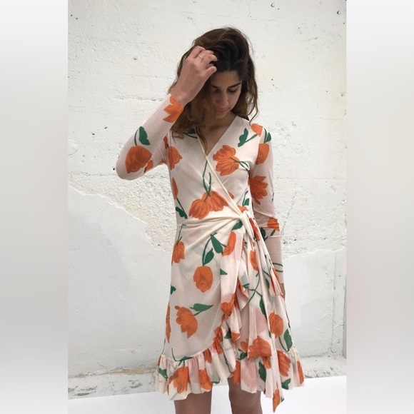 Ganni Tilden Mesh Wrap Dress in Vanilla Ice - Picture 1 of 16